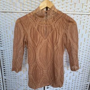 Free People Blush Mock Neck Lace Victorian Top